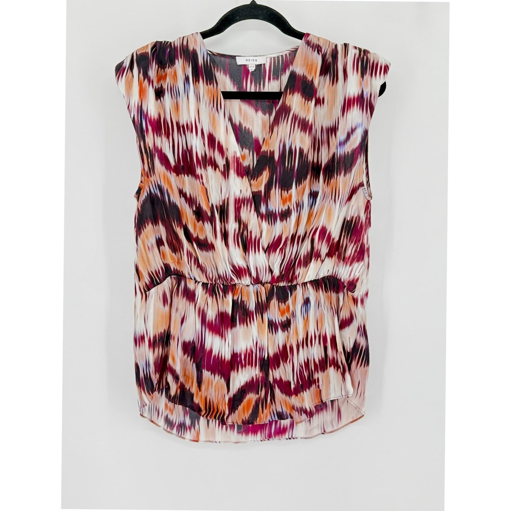 Reiss Sofia Abstract Print Sleeveless V-Neck Wrap Top Multicolor Size 8‎ Office
